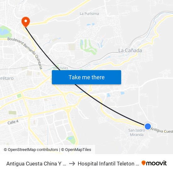 Antigua Cuesta China Y Puente Conin to Hospital Infantil Teleton de Oncología map