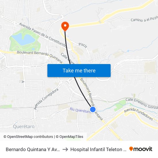 Bernardo Quintana Y Av. Universidad to Hospital Infantil Teleton de Oncología map