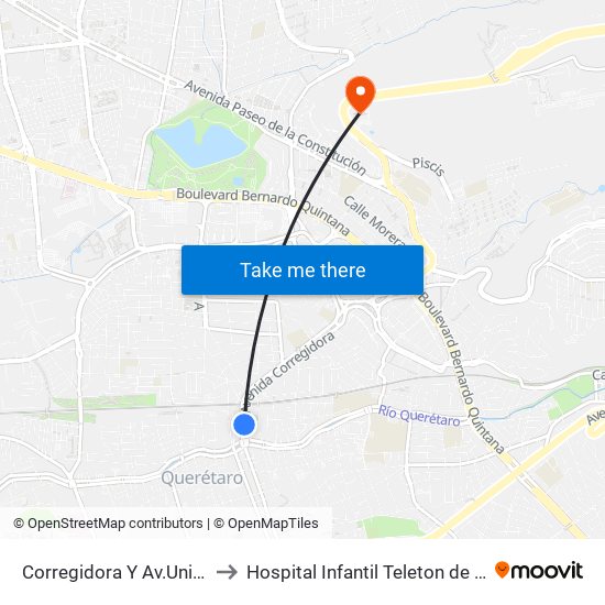 Corregidora Y Av.Universidad to Hospital Infantil Teleton de Oncología map