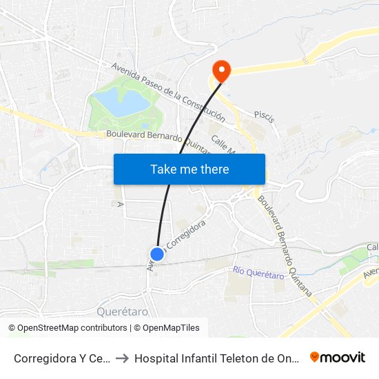 Corregidora Y Cerrito to Hospital Infantil Teleton de Oncología map
