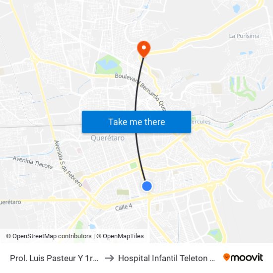Prol. Luis Pasteur Y 1ra Del Laurel to Hospital Infantil Teleton de Oncología map