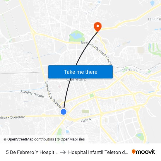 5 De Febrero Y Hospital General to Hospital Infantil Teleton de Oncología map