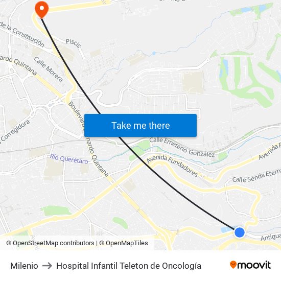 Milenio to Hospital Infantil Teleton de Oncología map