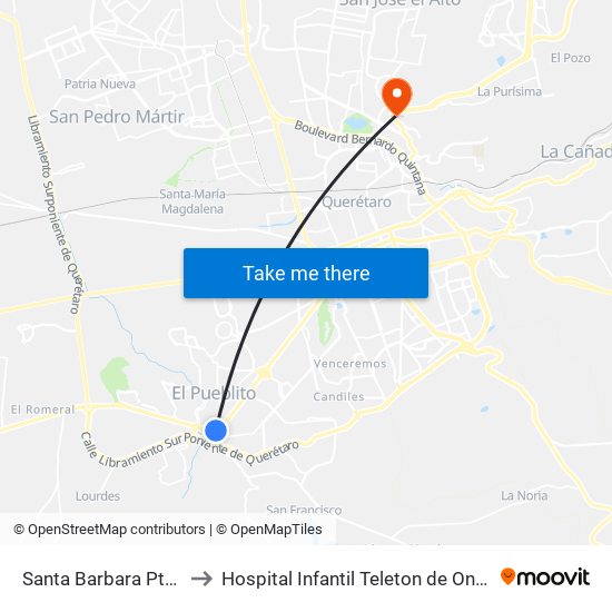 Santa Barbara Pte-Ote to Hospital Infantil Teleton de Oncología map