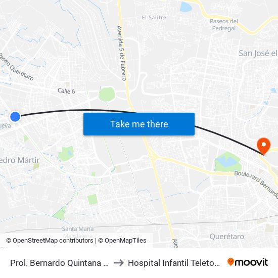 Prol. Bernardo Quintana Y Tarahumaras to Hospital Infantil Teleton de Oncología map