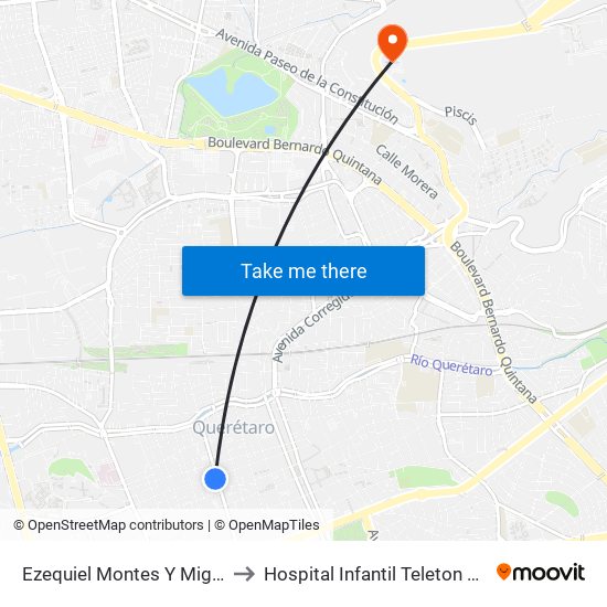 Ezequiel Montes Y Miguel Hidalgo to Hospital Infantil Teleton de Oncología map