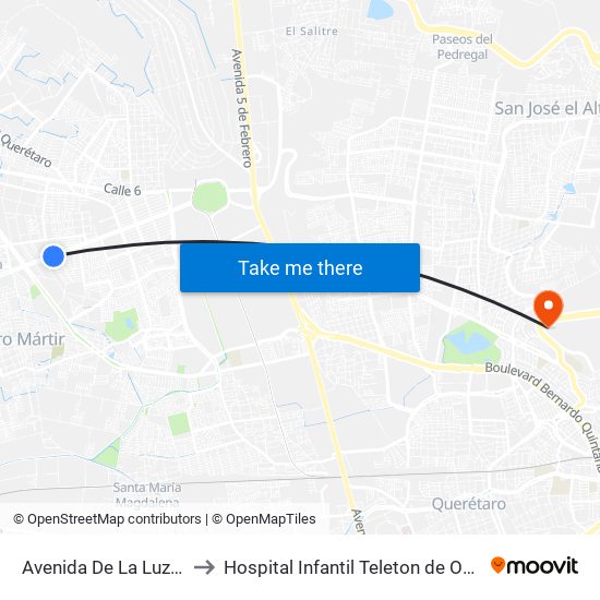 Avenida De La Luz 1323 to Hospital Infantil Teleton de Oncología map