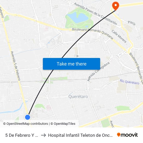 5 De Febrero Y Cea to Hospital Infantil Teleton de Oncología map