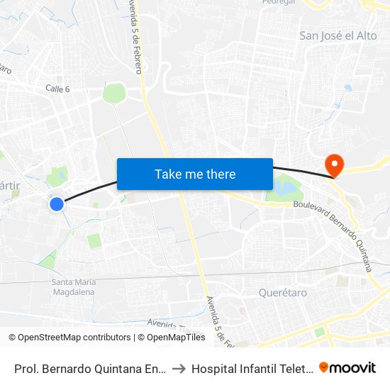 Prol. Bernardo Quintana Entre Pinos Y Berenice to Hospital Infantil Teleton de Oncología map