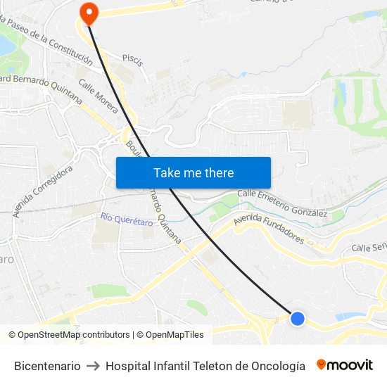 Bicentenario to Hospital Infantil Teleton de Oncología map