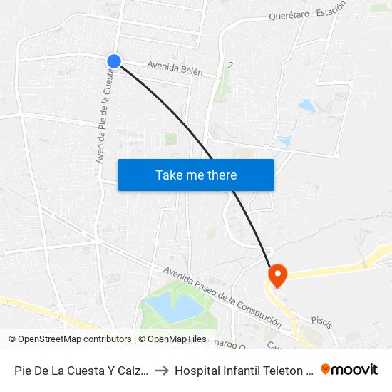 Pie De La Cuesta Y Calzada De Belen to Hospital Infantil Teleton de Oncología map