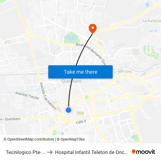 Tecnilogico Pte-Ote to Hospital Infantil Teleton de Oncología map