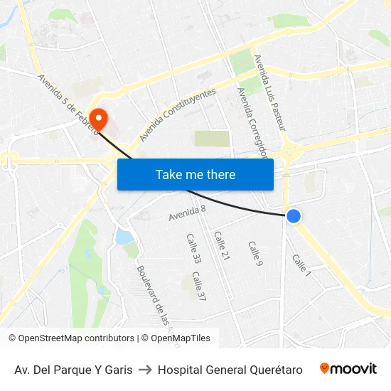 Av. Del Parque Y Garis to Hospital General Querétaro map