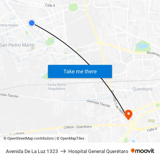 Avenida De La Luz 1323 to Hospital General Querétaro map