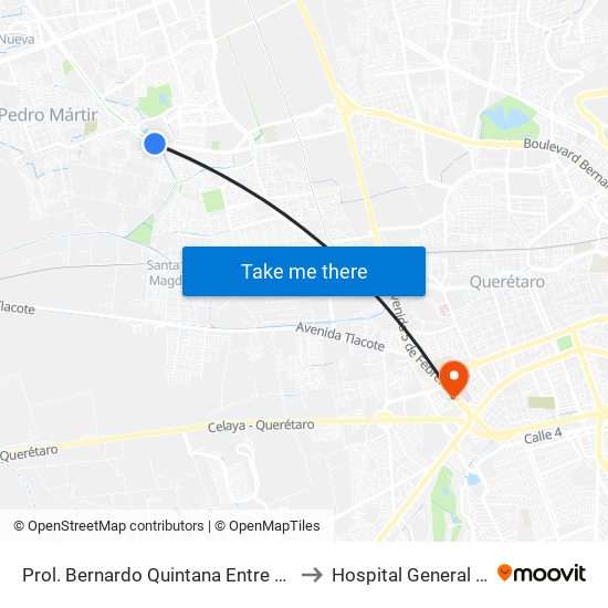 Prol. Bernardo Quintana Entre Pinos Y Berenice to Hospital General Querétaro map