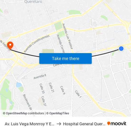 Av. Luis Vega Monrroy Y Estadio to Hospital General Querétaro map