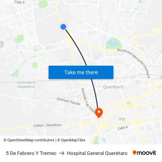 5 De Febrero Y Tremec to Hospital General Querétaro map