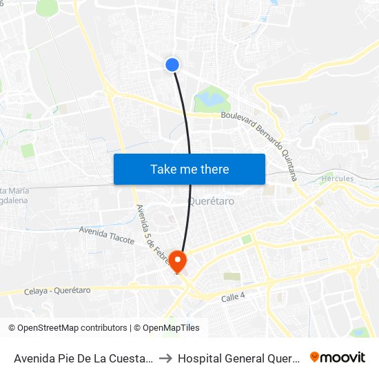 Avenida Pie De La Cuesta, 886 to Hospital General Querétaro map