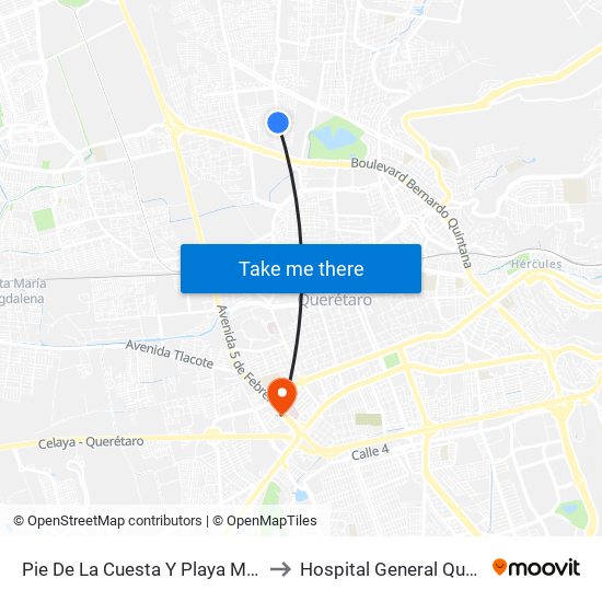 Pie De La Cuesta Y Playa Mocambo to Hospital General Querétaro map