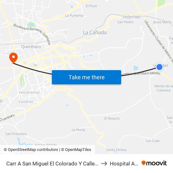Carr A San Miguel El Colorado Y Calle San Juan Del Río to Hospital Angeles map