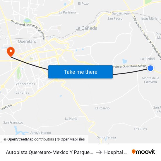 Autopista Queretaro-Mexico Y Parque Industrial El Marques to Hospital Angeles map