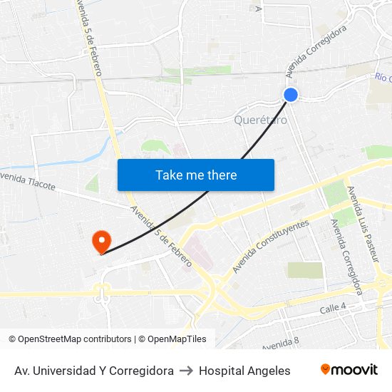 Av. Universidad Y Corregidora to Hospital Angeles map