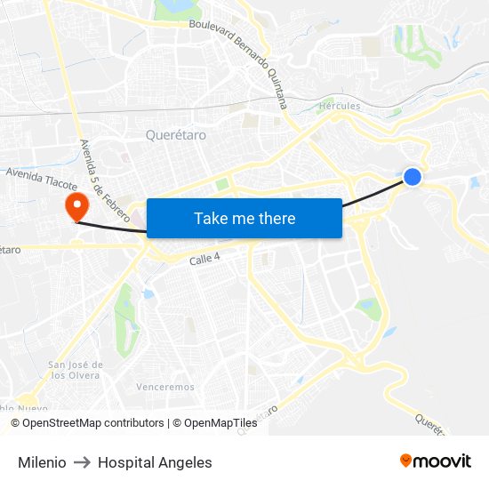 Milenio to Hospital Angeles map