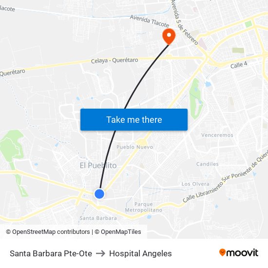 Santa Barbara Pte-Ote to Hospital Angeles map