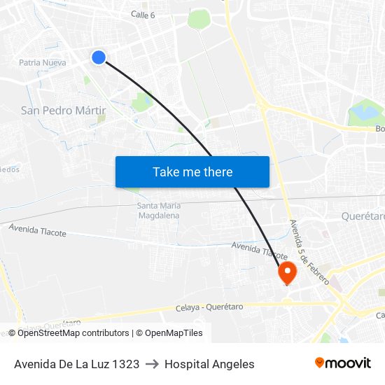 Avenida De La Luz 1323 to Hospital Angeles map