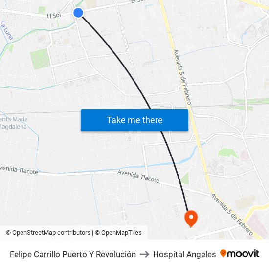 Felipe Carrillo Puerto Y Revolución to Hospital Angeles map