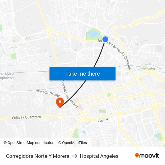 Corregidora Norte Y Morera to Hospital Angeles map