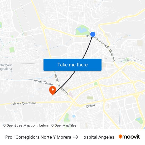 Prol. Corregidora Norte Y Morera to Hospital Angeles map