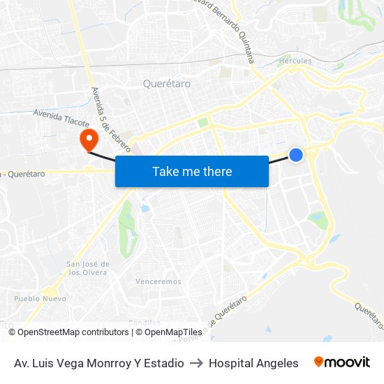 Av. Luis Vega Monrroy Y Estadio to Hospital Angeles map