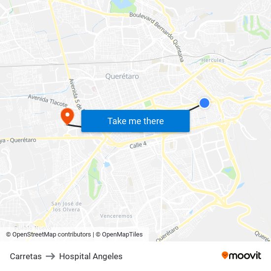 Carretas to Hospital Angeles map