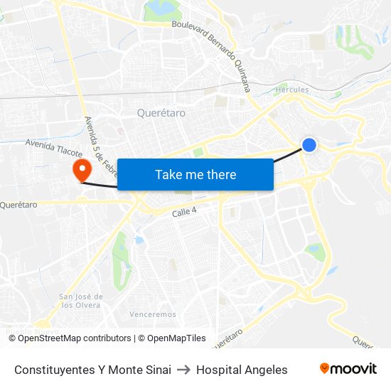 Constituyentes Y Monte Sinai to Hospital Angeles map