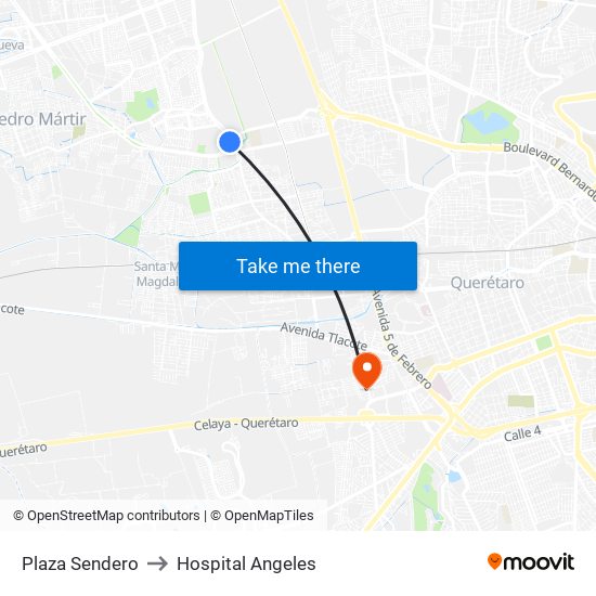 Plaza Sendero to Hospital Angeles map