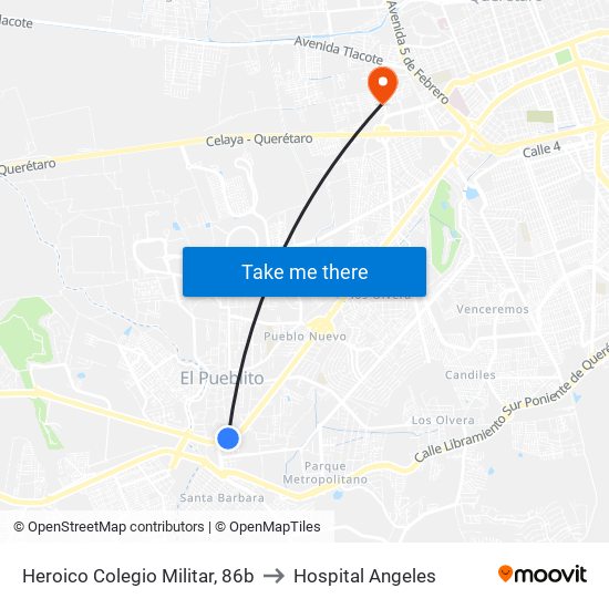 Heroico Colegio Militar, 86b to Hospital Angeles map