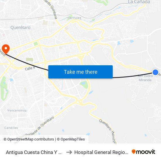 Antigua Cuesta China Y Puente Conin to Hospital General Regional #1 IMSS map