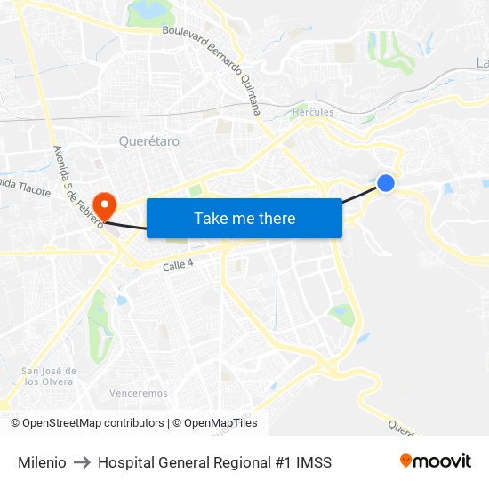 Milenio to Hospital General Regional #1 IMSS map