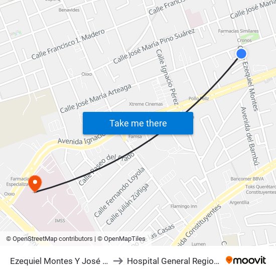 Ezequiel Montes Y José Ma. Arteaga to Hospital General Regional #1 IMSS map