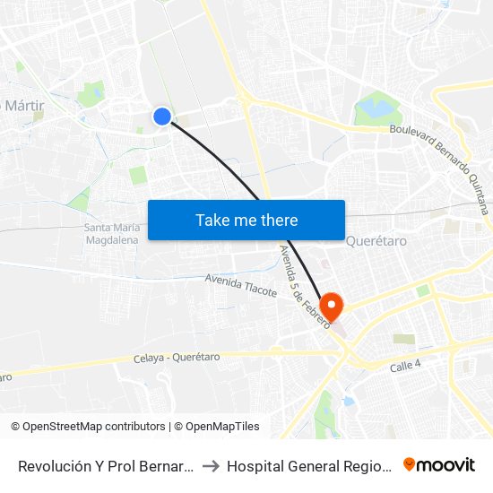 Revolución Y Prol Bernardo Quintana to Hospital General Regional #1 IMSS map