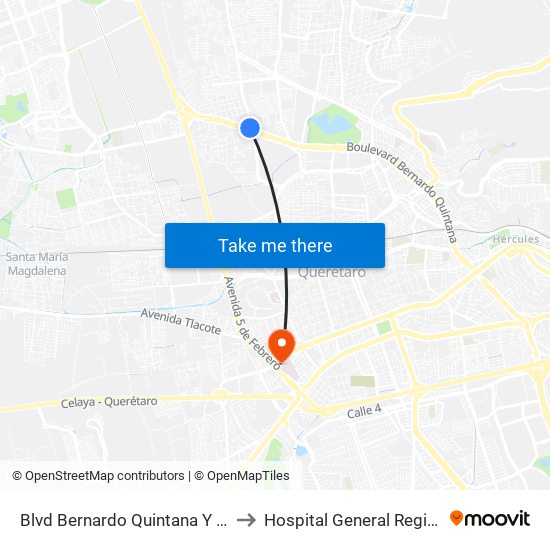 Blvd Bernardo Quintana Y Playa Condesa to Hospital General Regional #1 IMSS map