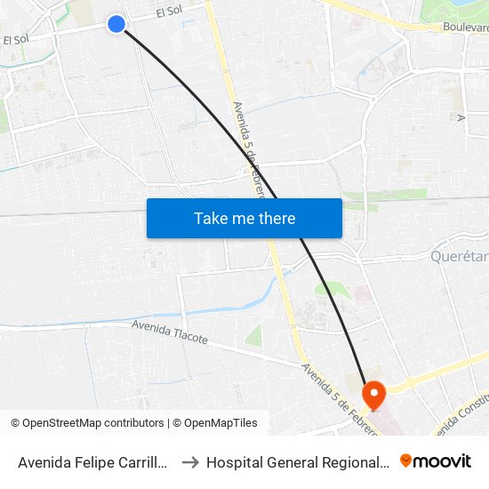 Avenida Felipe Carrillo Puerto to Hospital General Regional #1 IMSS map