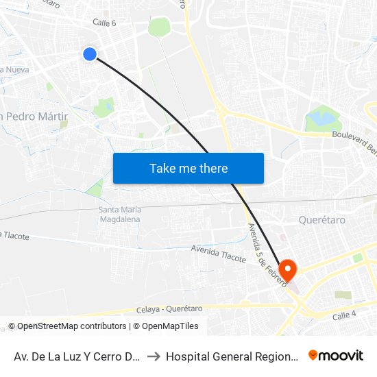 Av. De La Luz Y Cerro Del Capulín to Hospital General Regional #1 IMSS map
