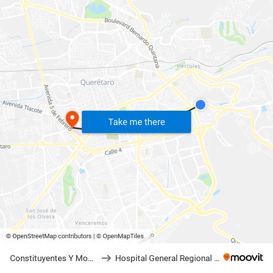 Constituyentes Y Monte Sinai to Hospital General Regional #1 IMSS map