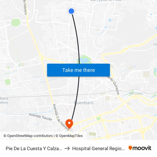 Pie De La Cuesta Y Calzada De Belen to Hospital General Regional #1 IMSS map