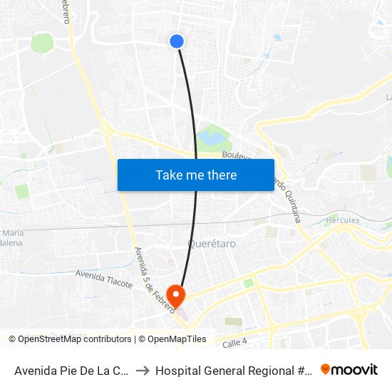 Avenida Pie De La Cuesta to Hospital General Regional #1 IMSS map