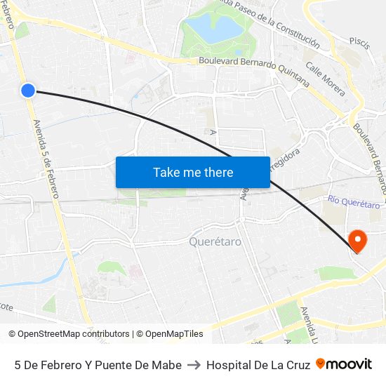5 De Febrero Y Puente De Mabe to Hospital De La Cruz map
