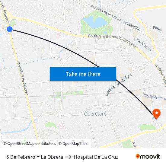 5 De Febrero Y La Obrera to Hospital De La Cruz map