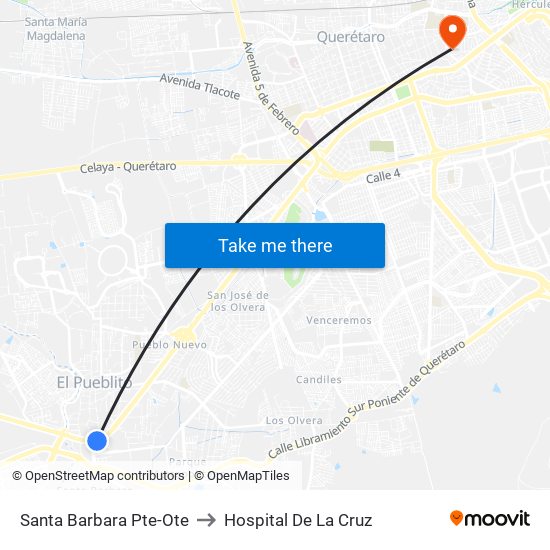 Santa Barbara Pte-Ote to Hospital De La Cruz map